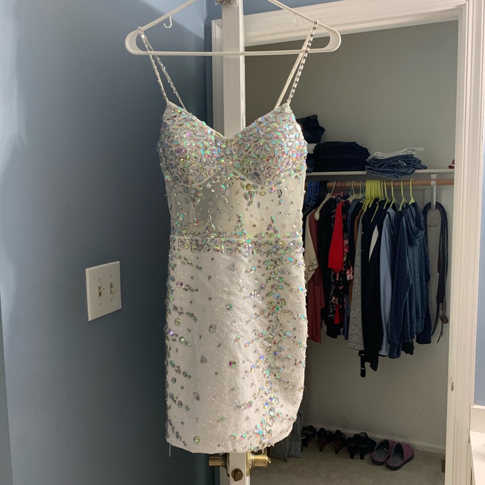 White Rhinestone Homecoming Dress